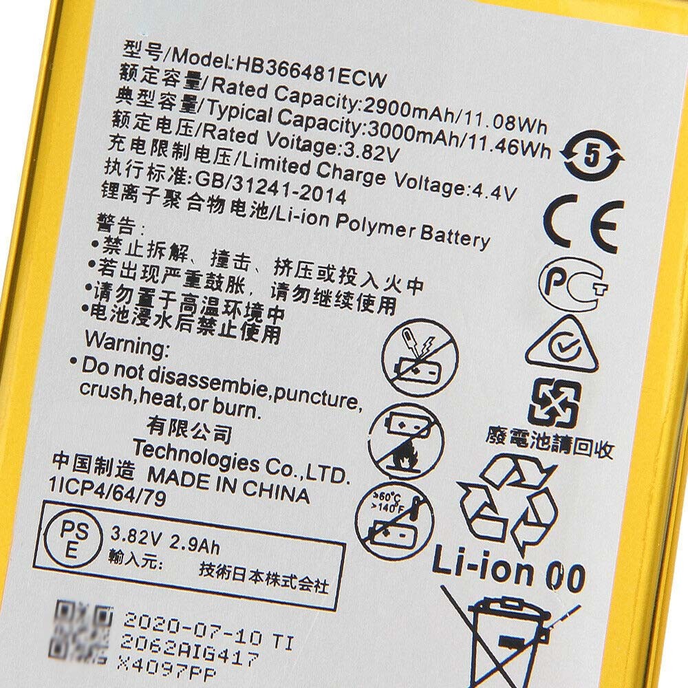 Wholesale Battery HB366481ECW For Huawei P9 EVA-L09 2900mAh 3.82V
